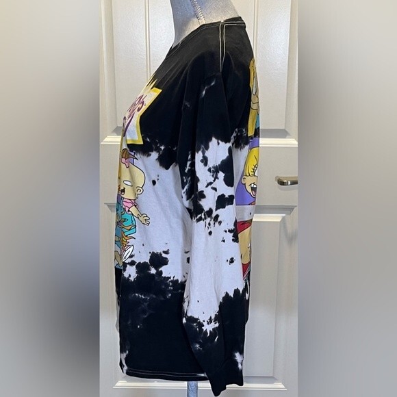 Rugrats Long Sleeve T-Shirt Black and White Bleach Dye Front and Back Graphics - Picture 9 of 9